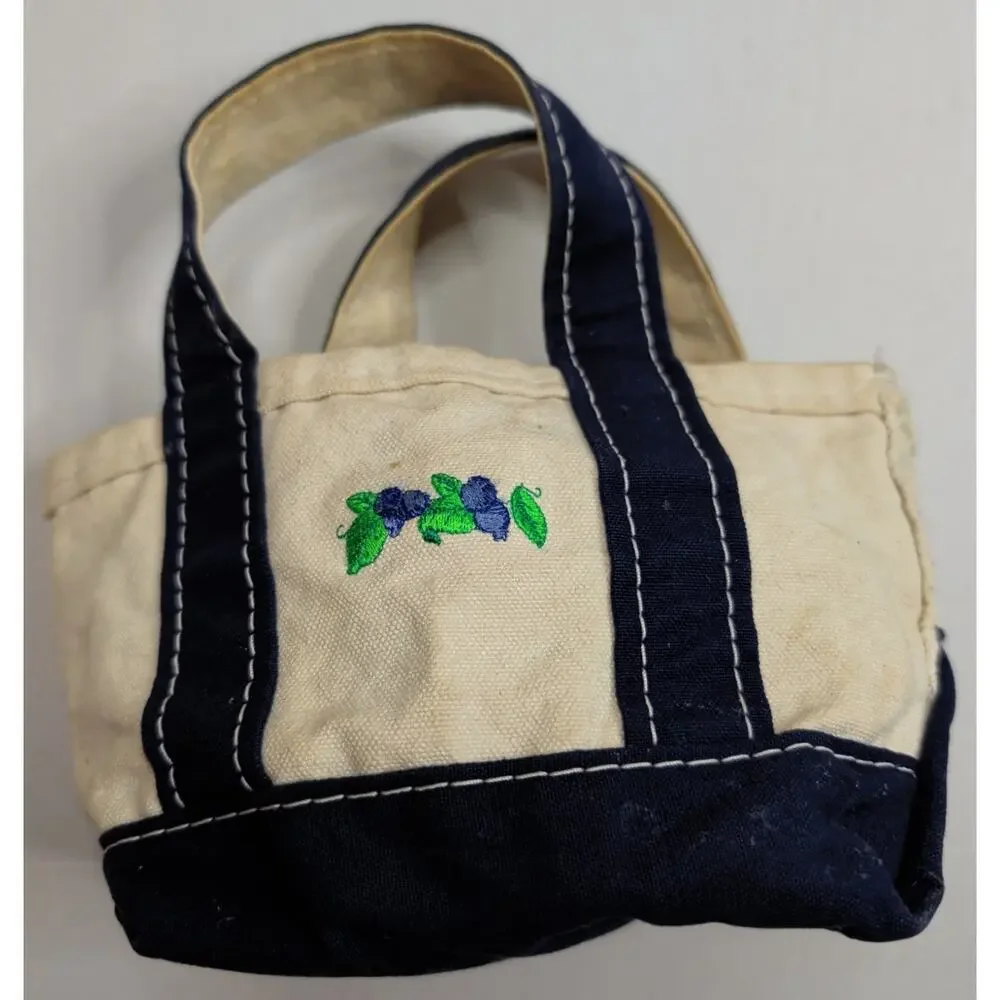L.L. Bean Mini Boat and Tote Blueberry Embroidered USA Made Canvas Bag Blue 8''